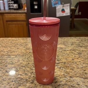 Starbucks Textured Pink Tumbler with Straw